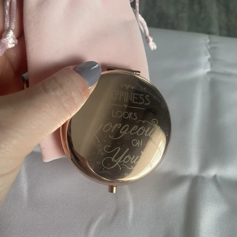 Happiness Looks Gorgeous On You Metallic Rose Colored Compact Double Mirror